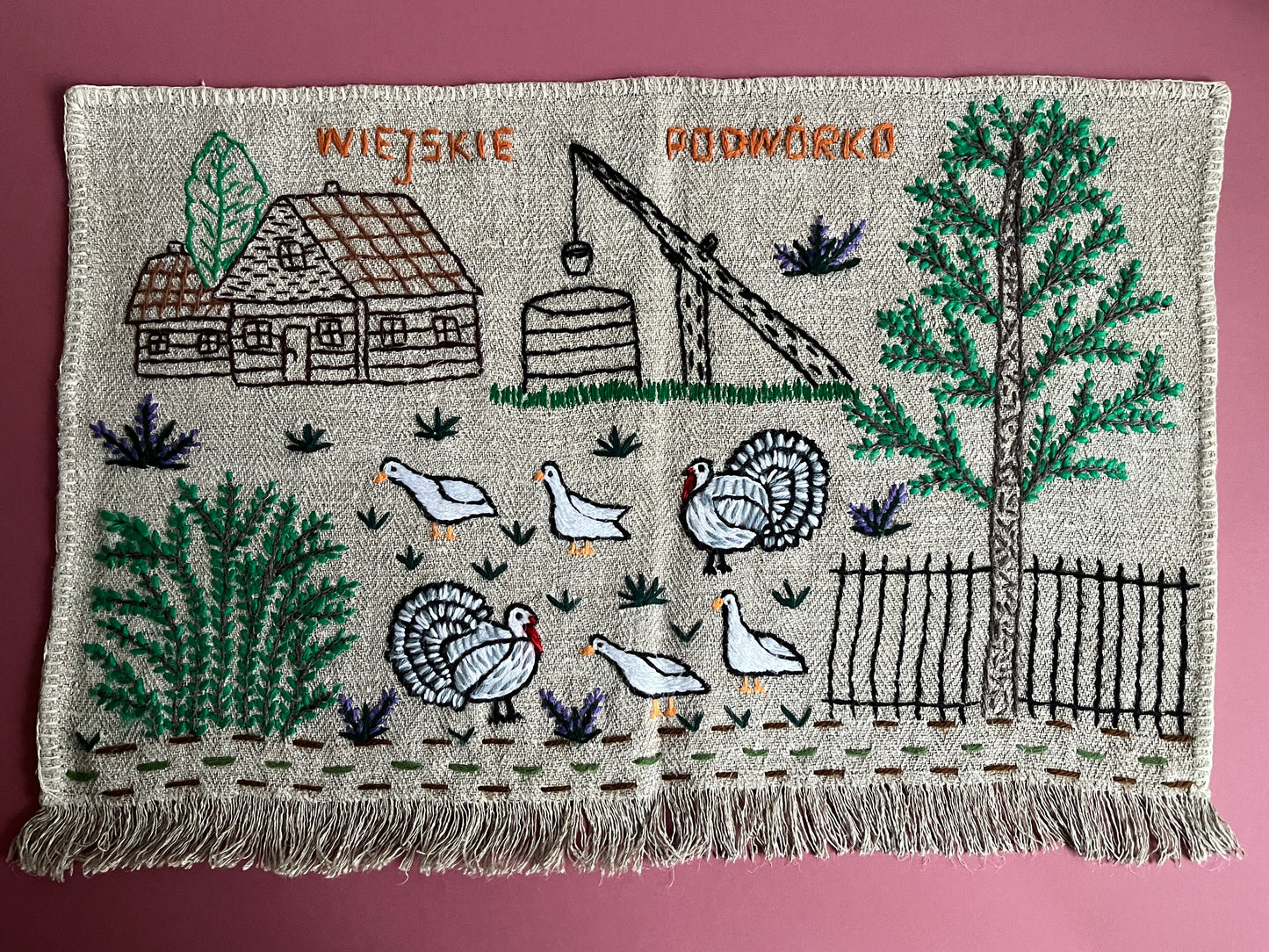 Country Yard Hand Embroidered Makatka Wallhanging by Anna