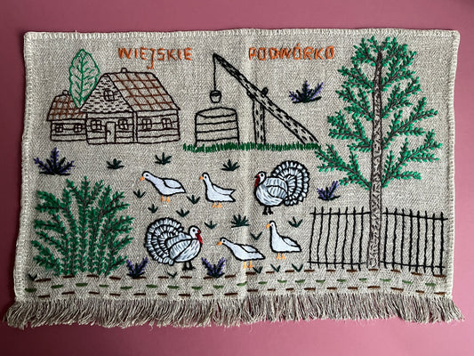 Country Yard Hand Embroidered Makatka Wallhanging by Anna