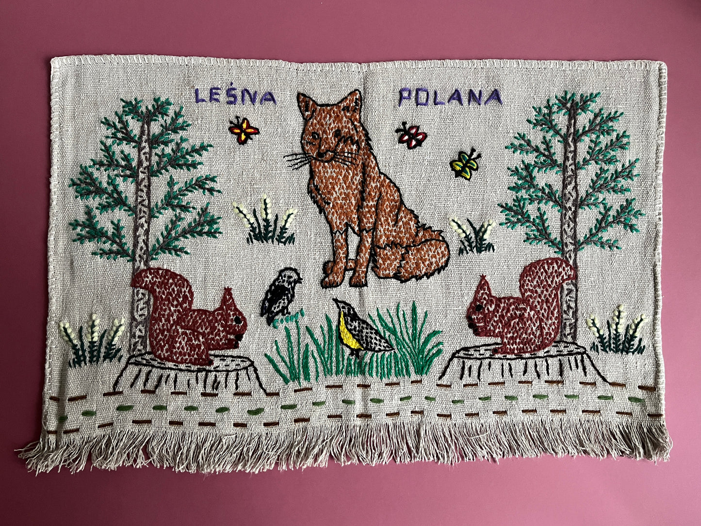 Forest Meadow Hand Embroidered Makatka Wallhanging by Anna