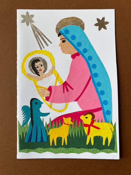 Virgin Mary Holding Baby Jesus Original Papercut Card by Maria