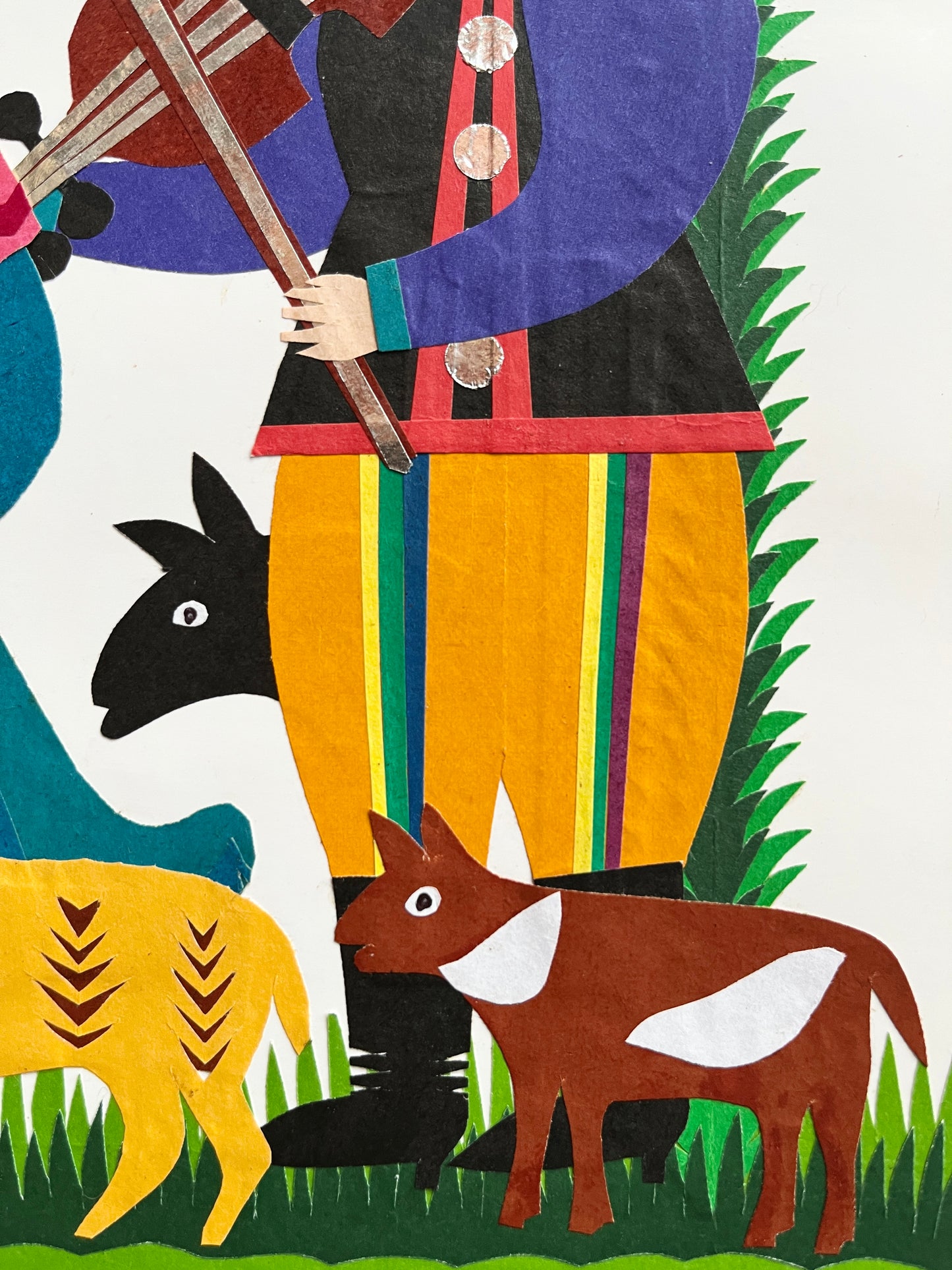 Nativity Scene with a Musician and Two Rams Original Papercut by Maria