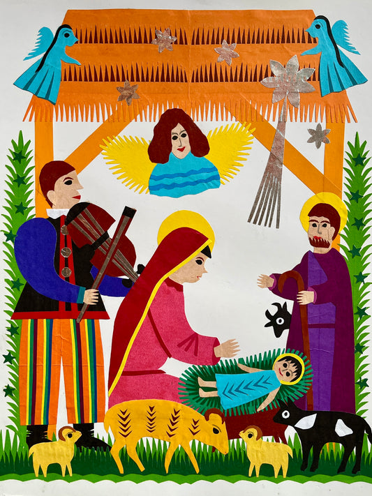 Nativity Scene with a Musician and Ram Original Papercut by Maria