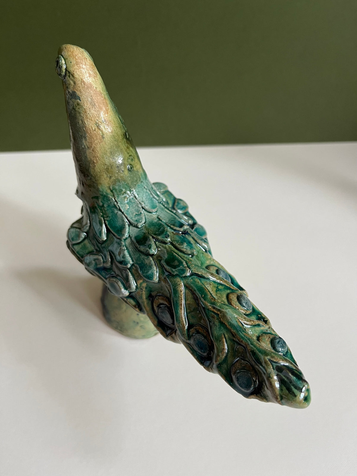 Ceramic Peacock in Green by Radoslaw