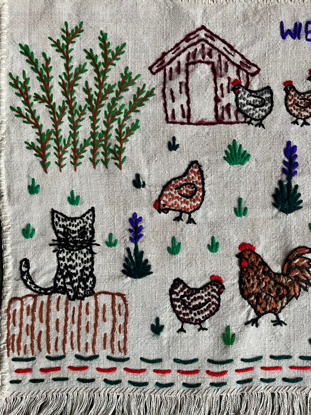 Country Yard Hand Embroidered Makatka Wallhanging by Anna