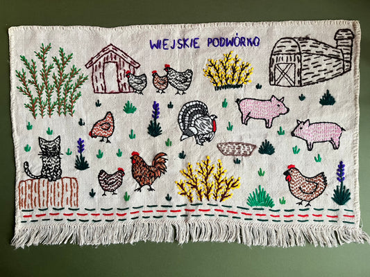 Country Yard Hand Embroidered Makatka Wallhanging by Anna