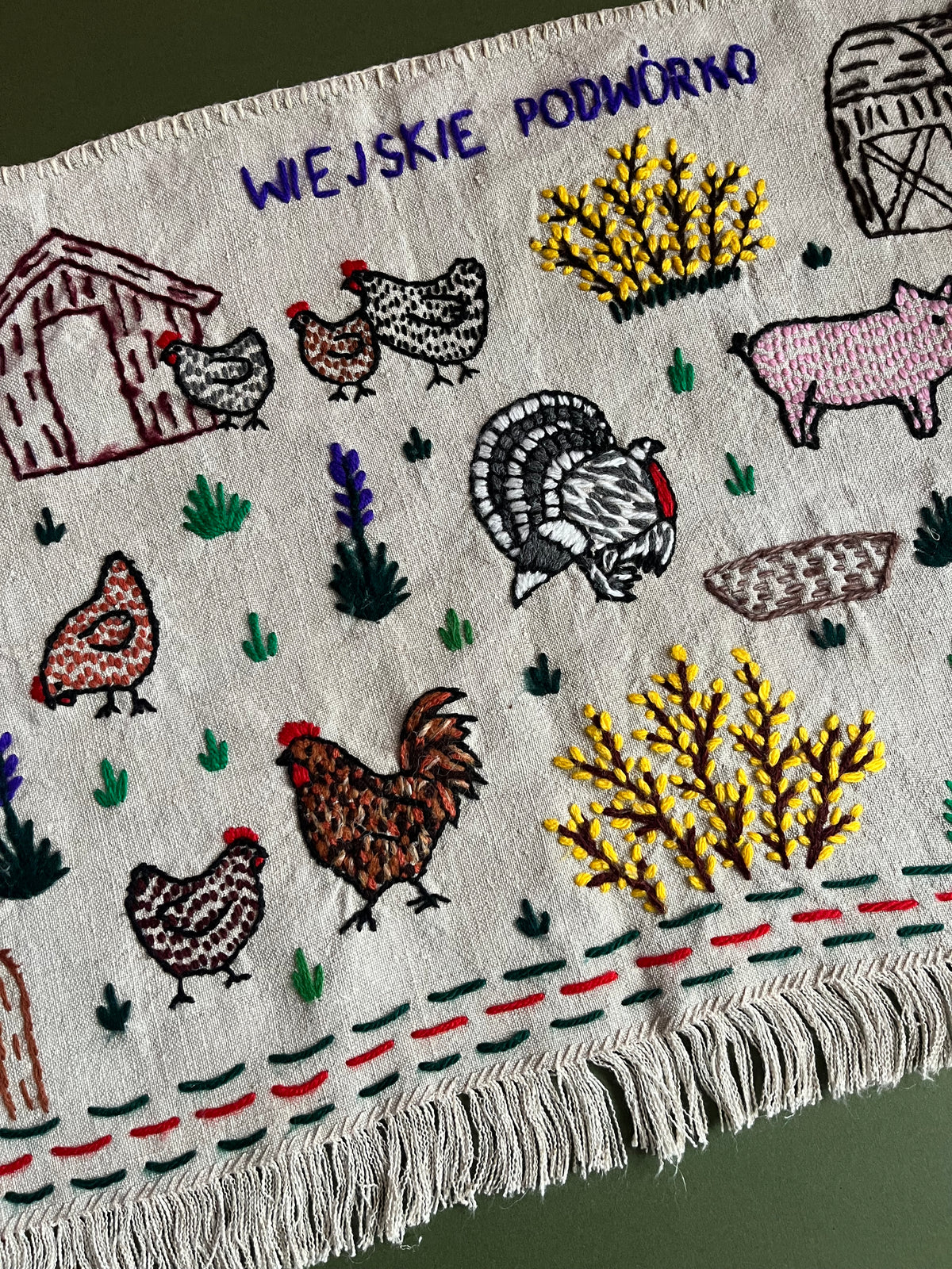 Country Yard Hand Embroidered Makatka Wallhanging by Anna