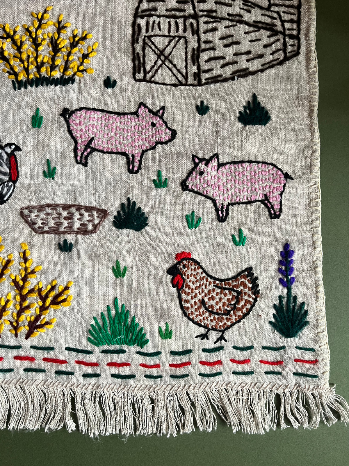 Country Yard Hand Embroidered Makatka Wallhanging by Anna