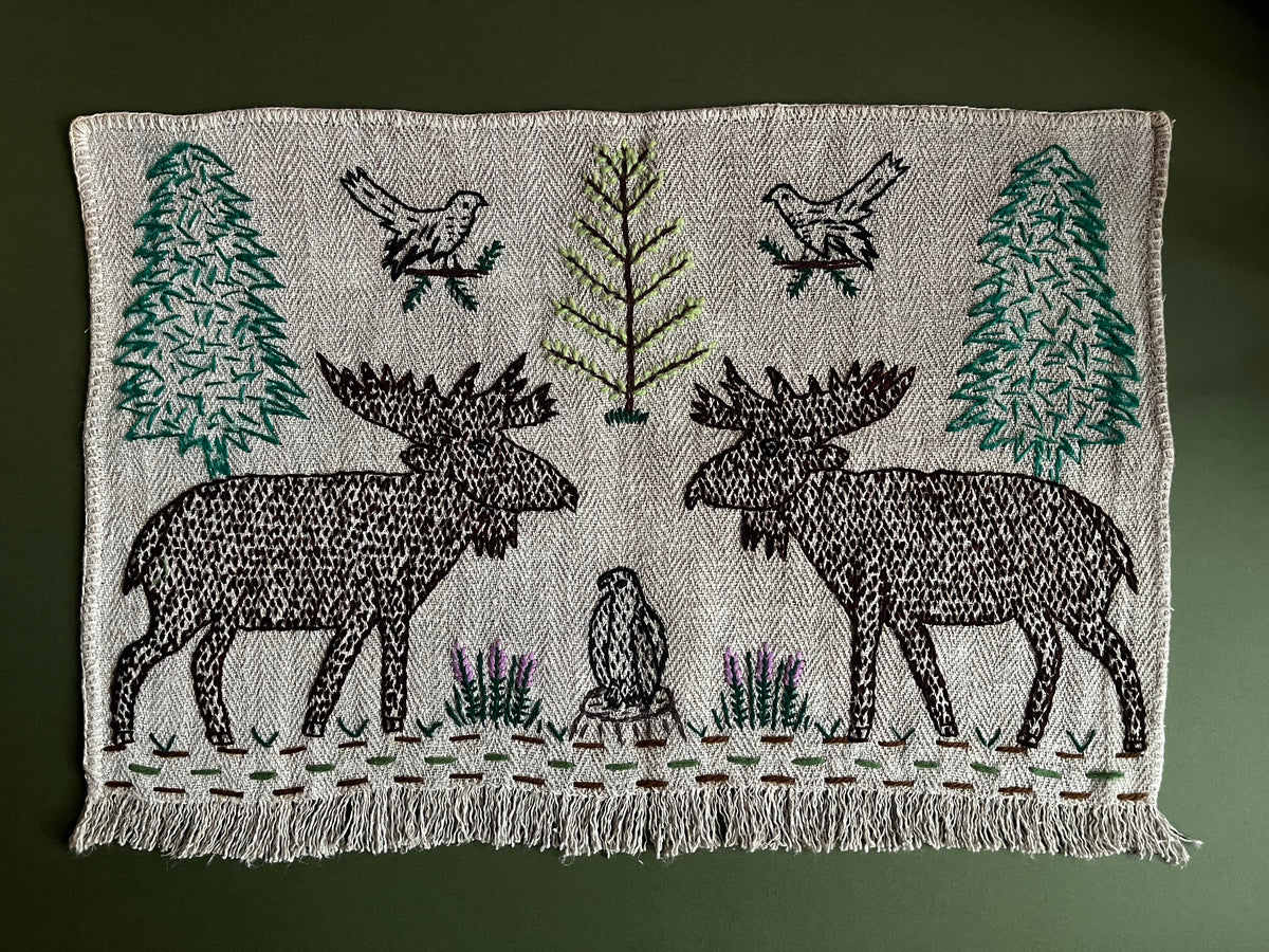 Moose Hand Embroidered Makatka Wallhanging by Anna