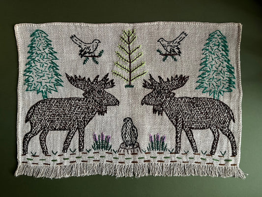 Moose Hand Embroidered Makatka Wallhanging by Anna