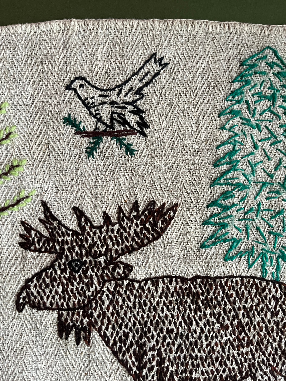 Moose Hand Embroidered Makatka Wallhanging by Anna