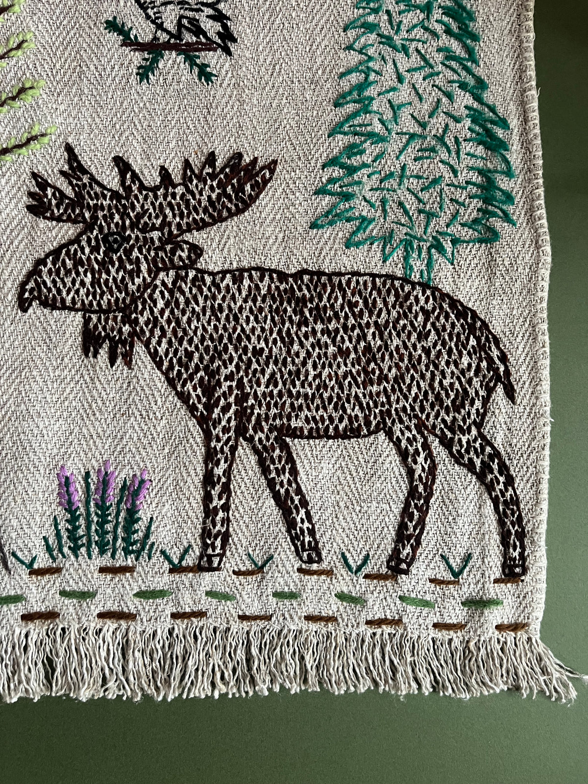 Moose Hand Embroidered Makatka Wallhanging by Anna