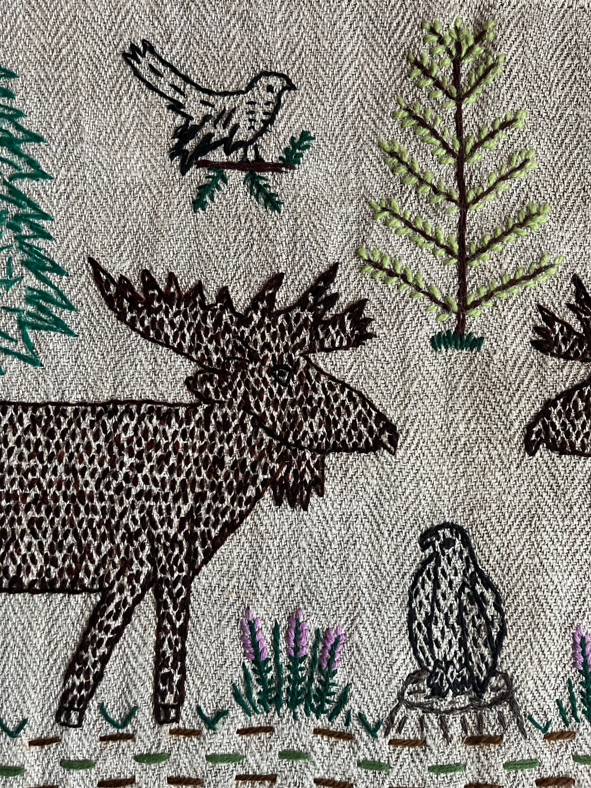 Moose Hand Embroidered Makatka Wallhanging by Anna