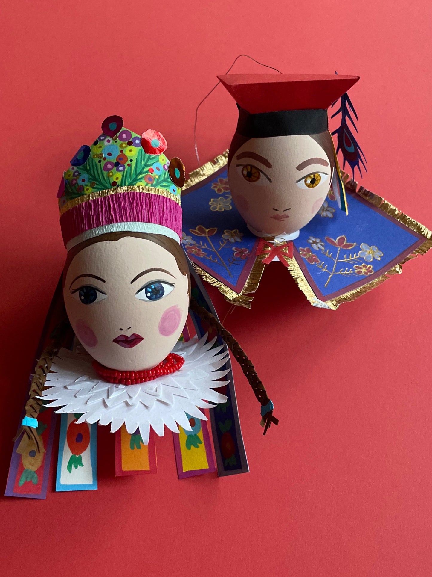 Folk Couple from Kraków Eggshell Ornaments by Jagoda