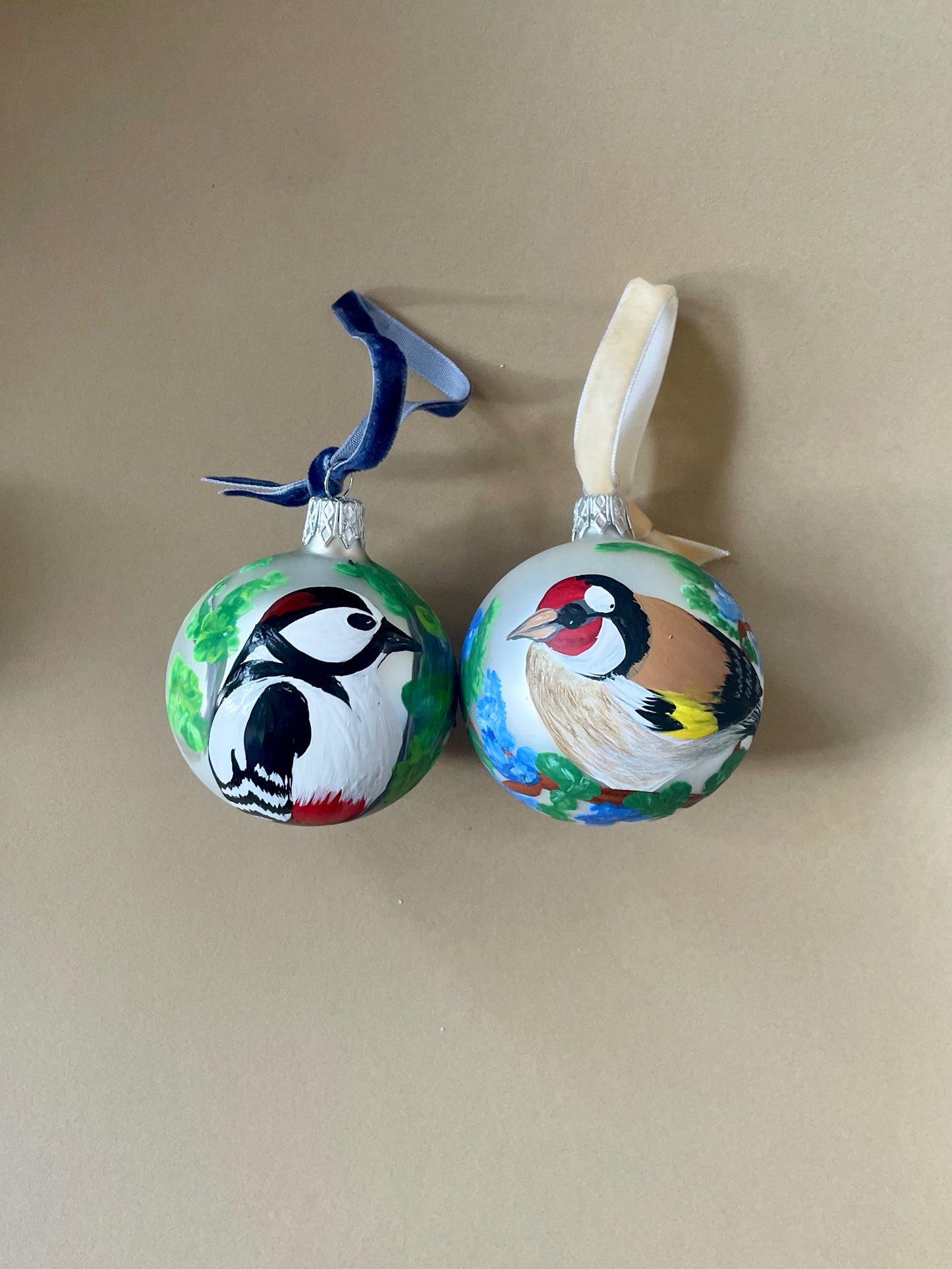 Birds Handpainted Glass Bauble by Krystyna