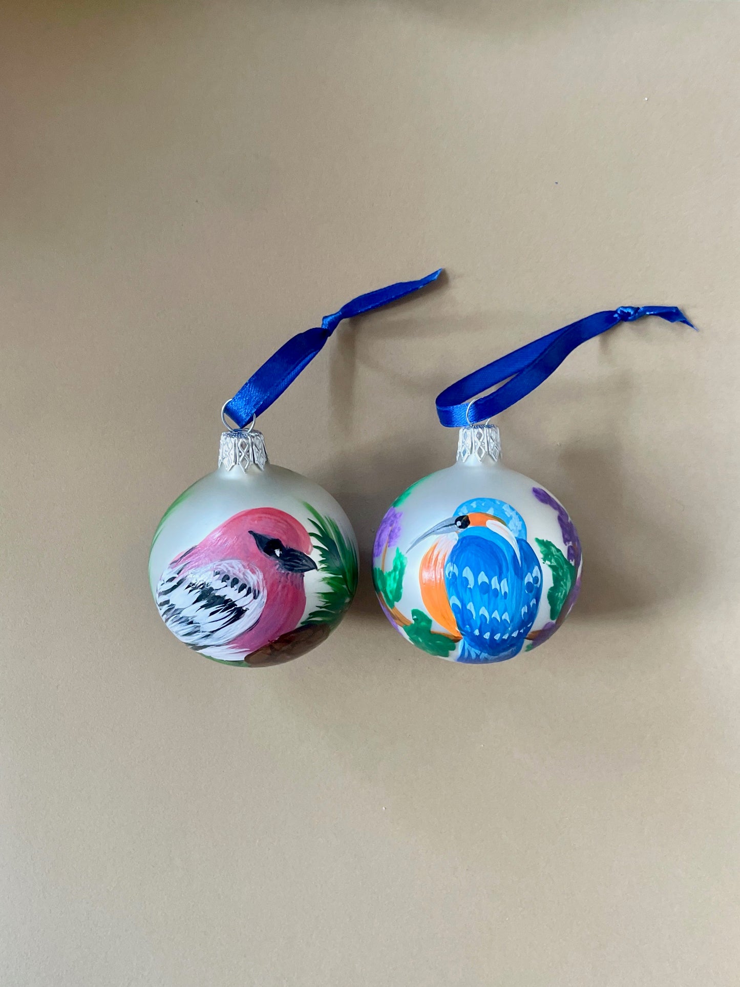 Birds Handpainted Glass Bauble by Krystyna