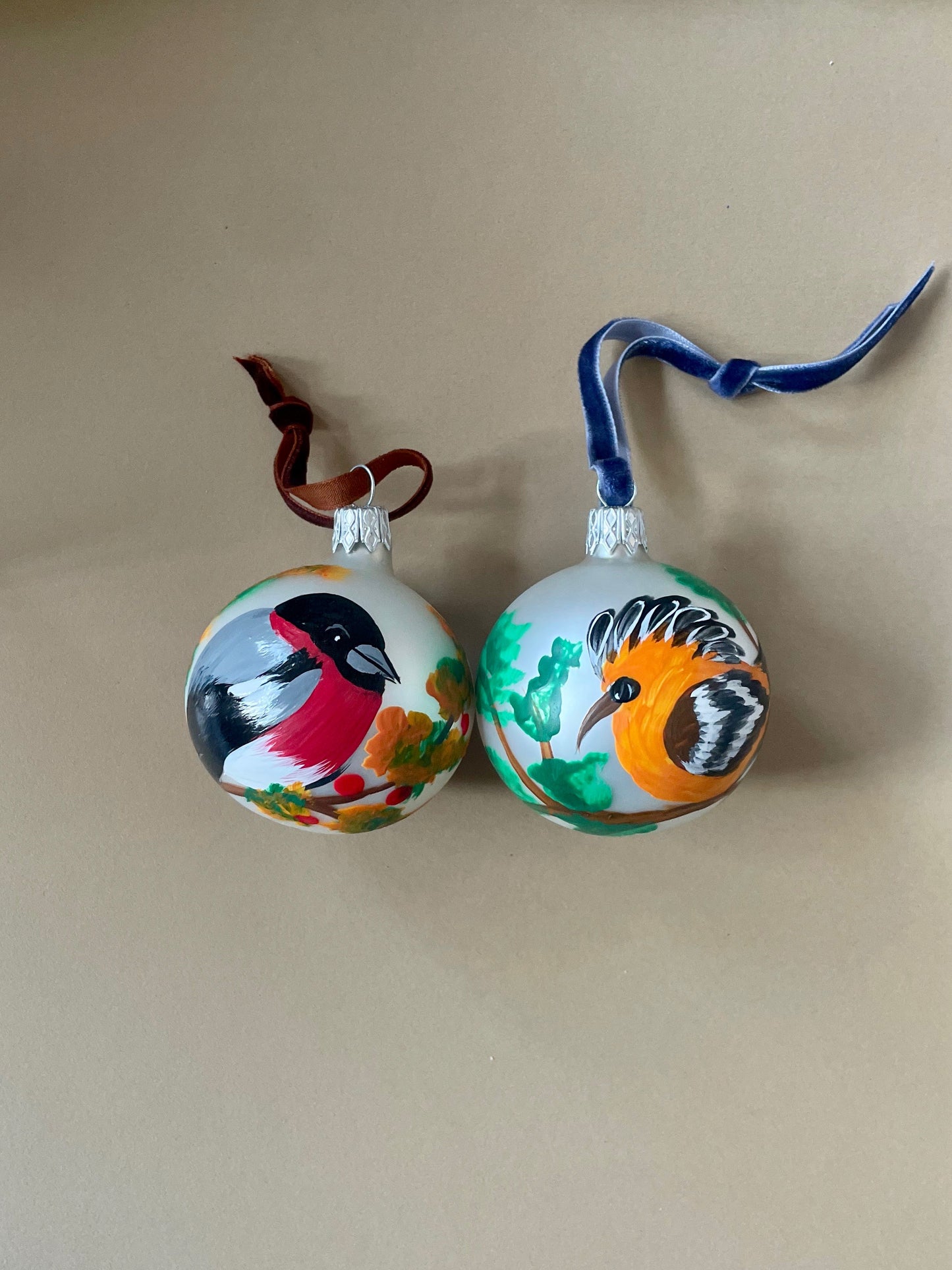 Birds Handpainted Glass Bauble by Krystyna