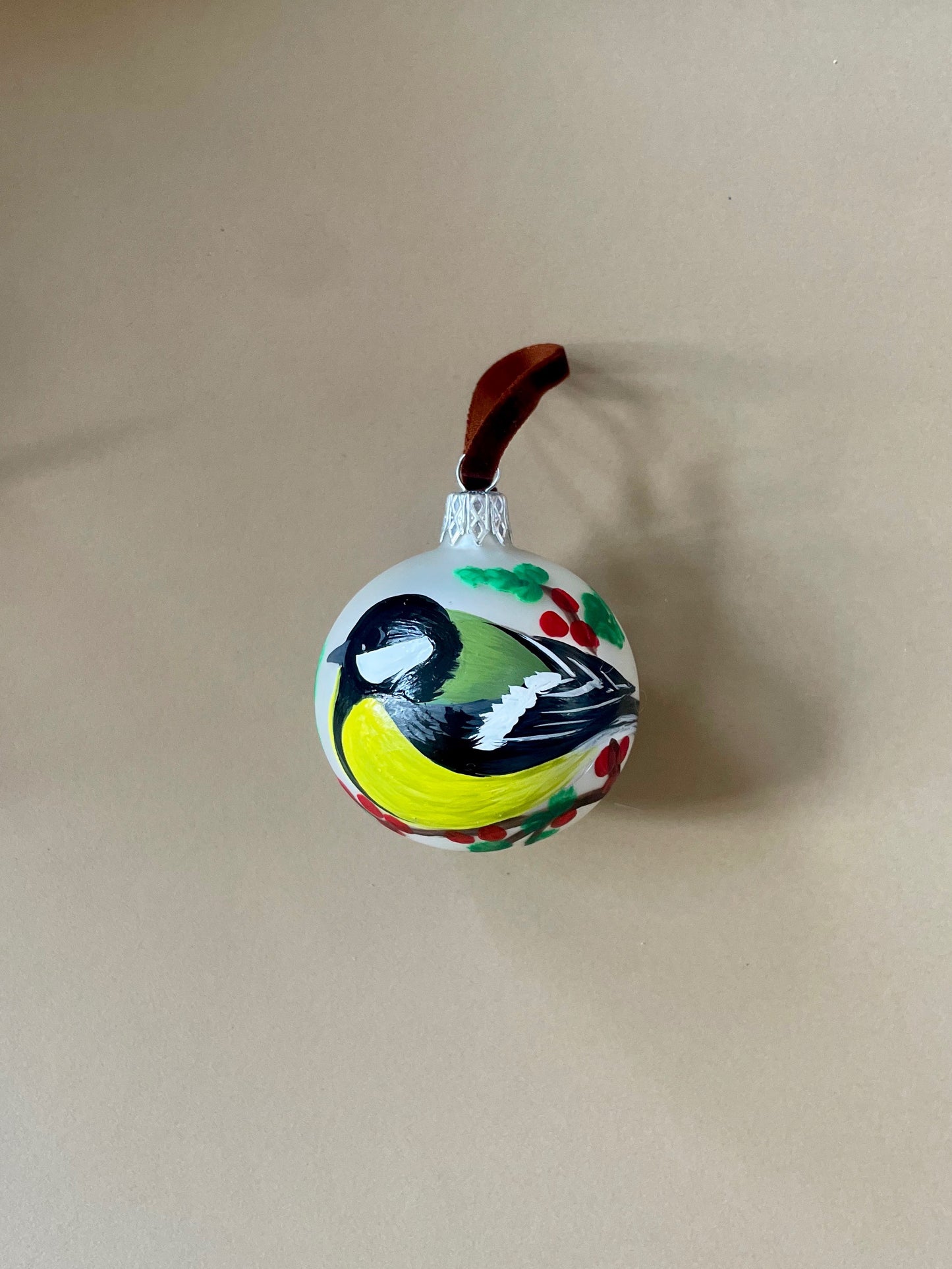 Birds Handpainted Glass Bauble by Krystyna