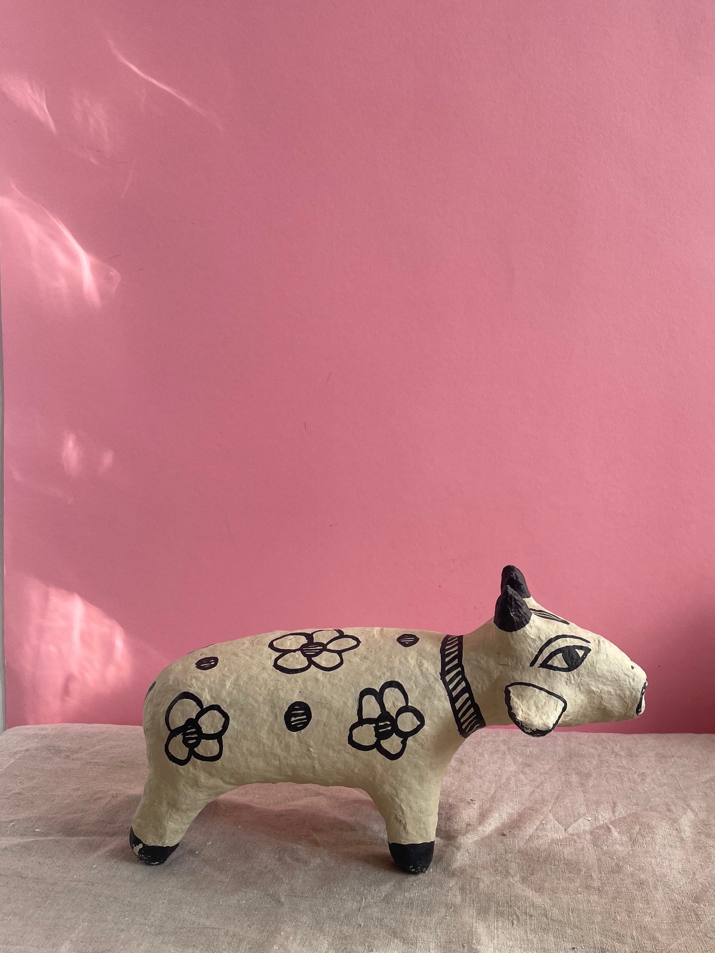 Paper Mache Cow with Flowers