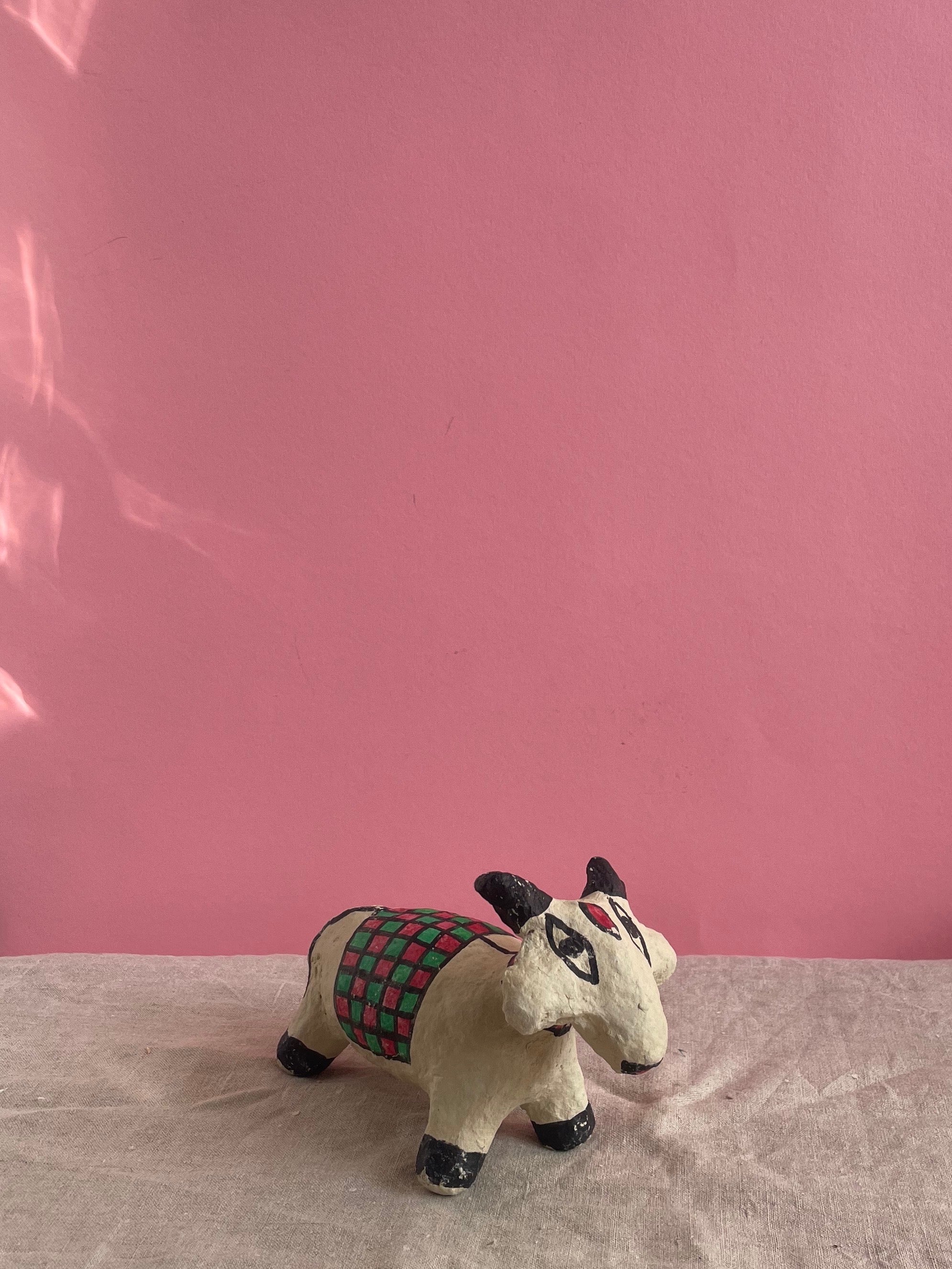 Paper Mache Cow with Green and Red Blanket – folka