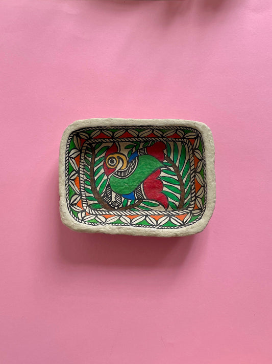 Paper Mache Tray with Bird in Colour