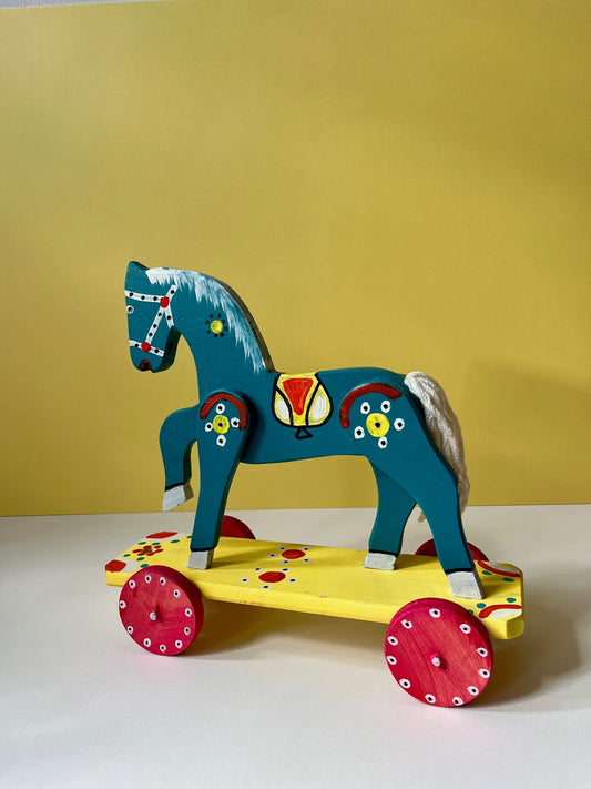 Teal Horse Pull Along Toy by Wlodzimierz