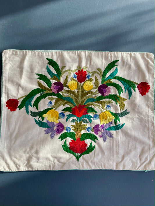 Floral Bouquet Embroidered Cushion Cover by Teresa