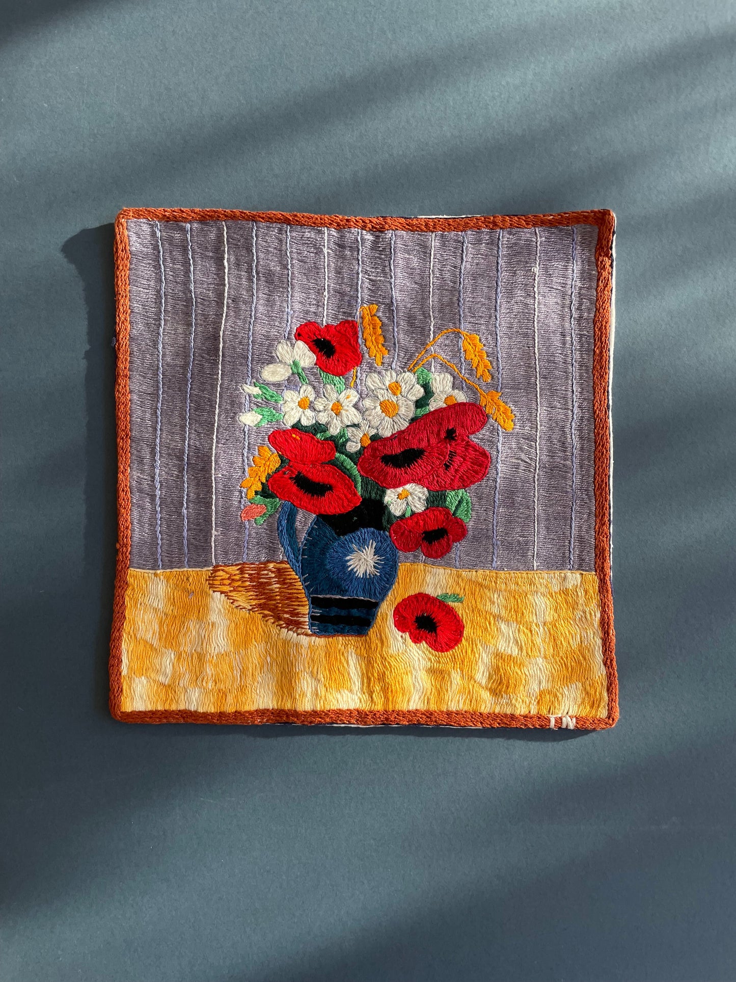 Wildflowers In a Vase Embroidered Cushion Cover by Teresa