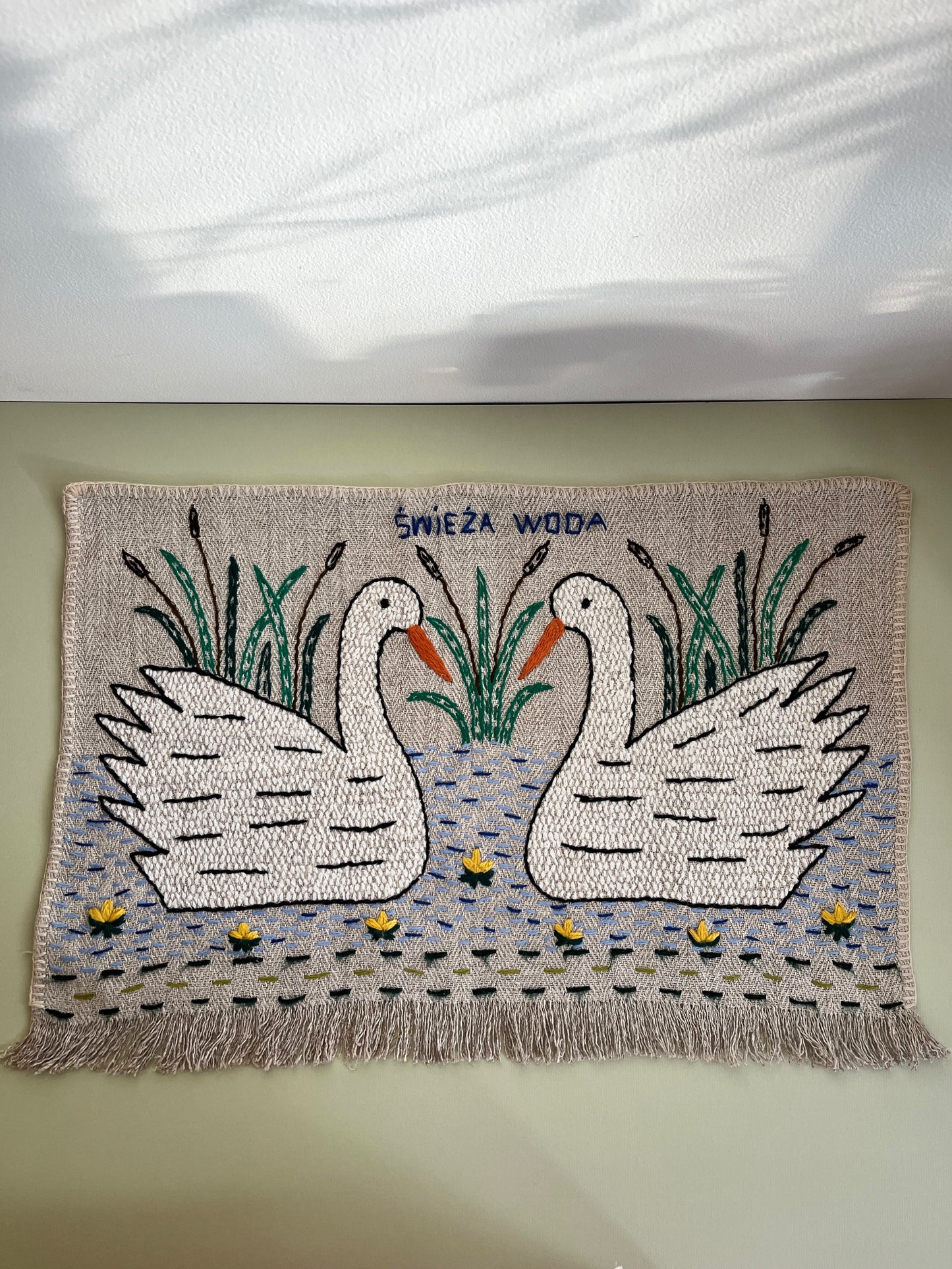 Swans Hand Embroidered Makatka by Anna