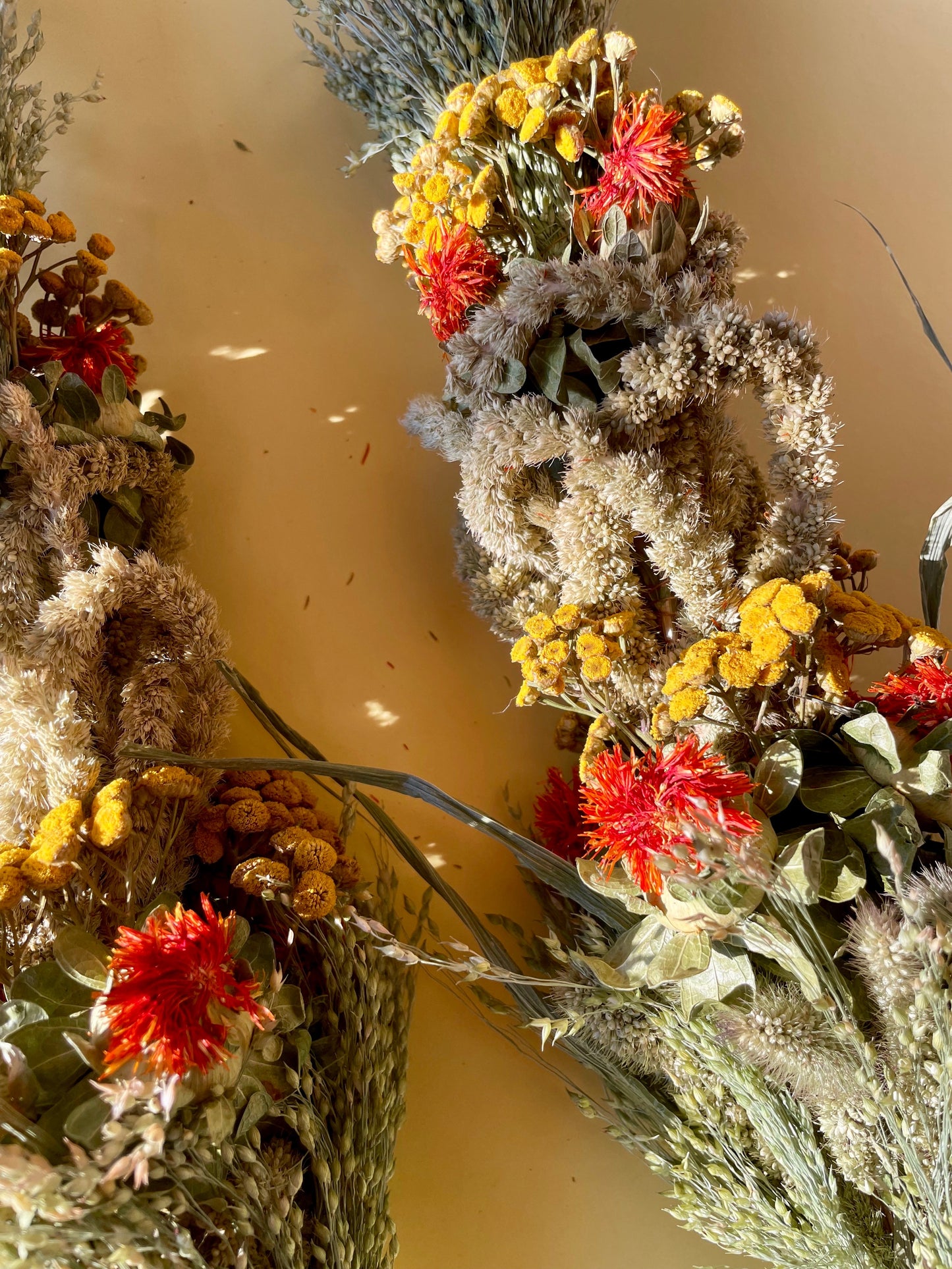 Easter Palm with Dried Yellow Achillea and Orange Safflowers