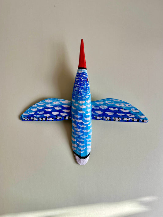 Hanging Wooden Bird in Blue by Eugeniusz