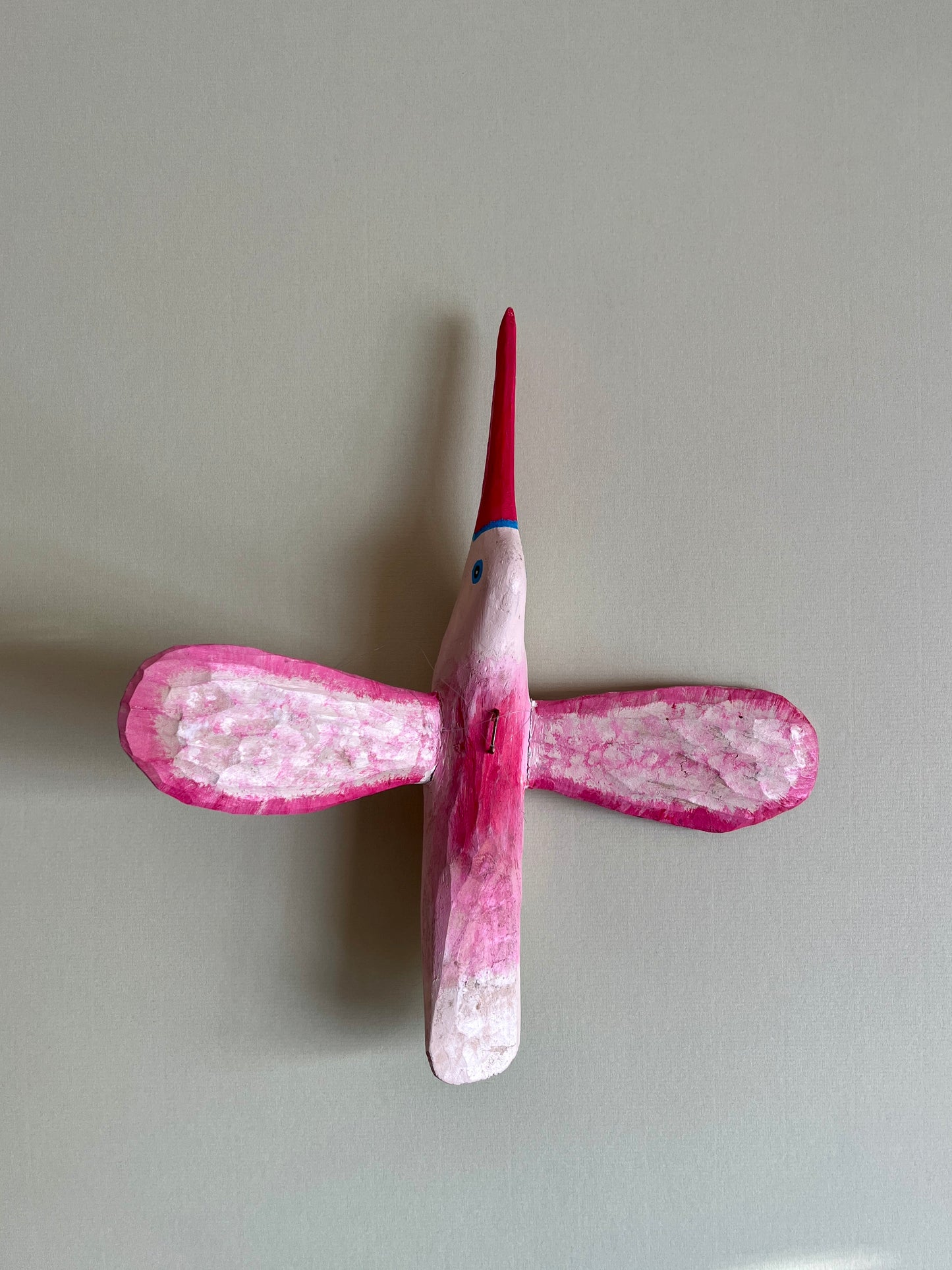 Hanging Wooden Bird in Pink Small by Eugeniusz