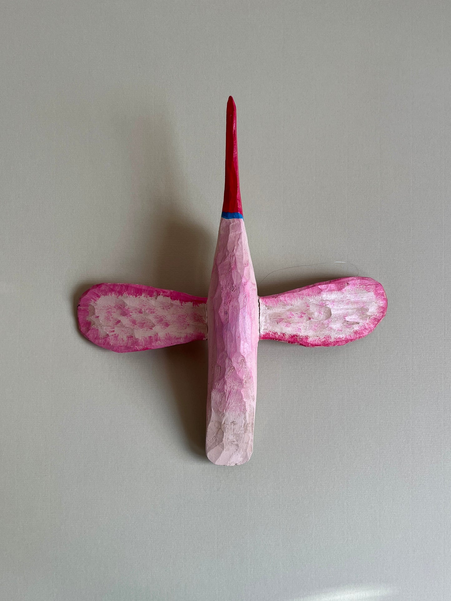 Hanging Wooden Bird in Pink Small by Eugeniusz