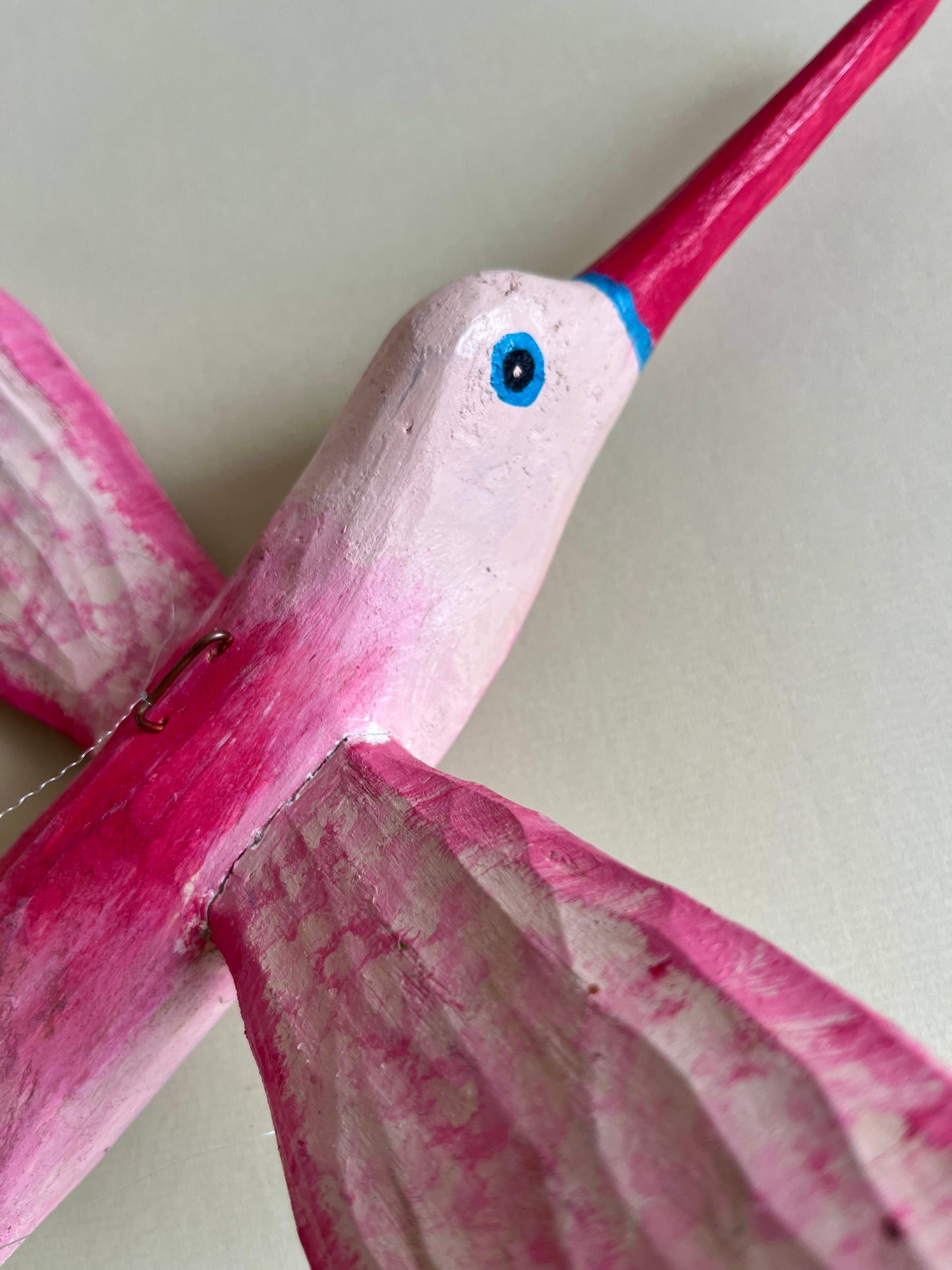Hanging Wooden Bird in Pink Small by Eugeniusz