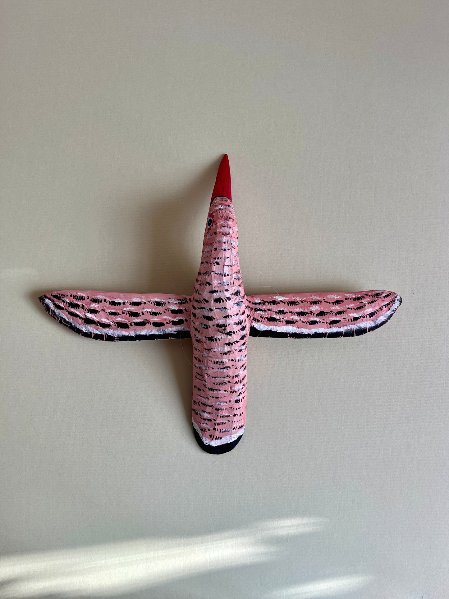 Hanging Wooden Bird in Pink by Eugeniusz