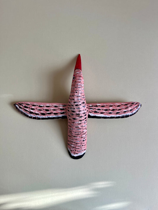 Hanging Wooden Bird in Pink by Eugeniusz