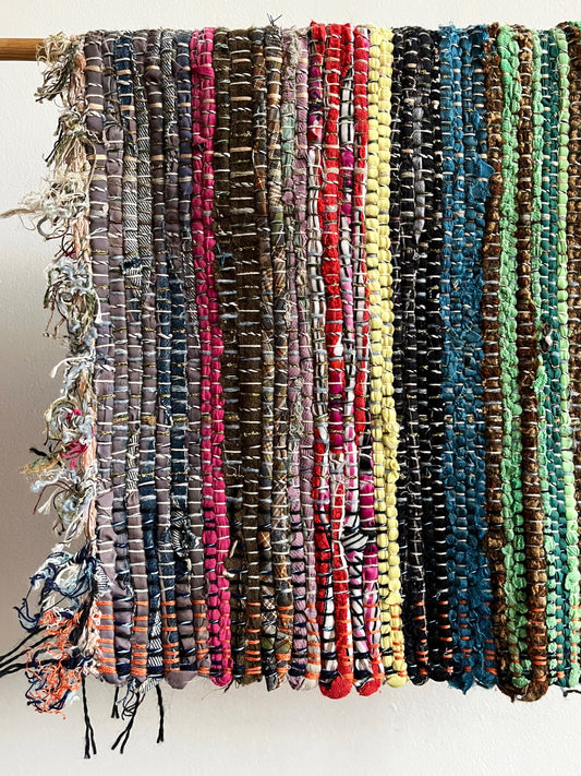 Handwoven Rug with Mint & Navy Blue by Anna