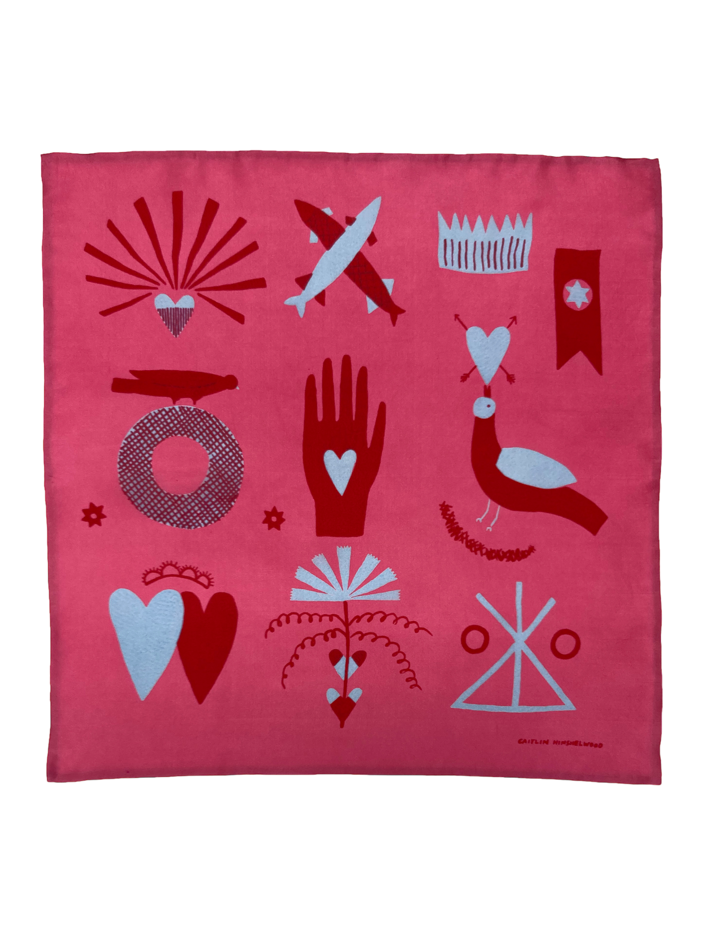 Heart In Hand Silk Scarf in Pink by Caitlin Hinshelwood