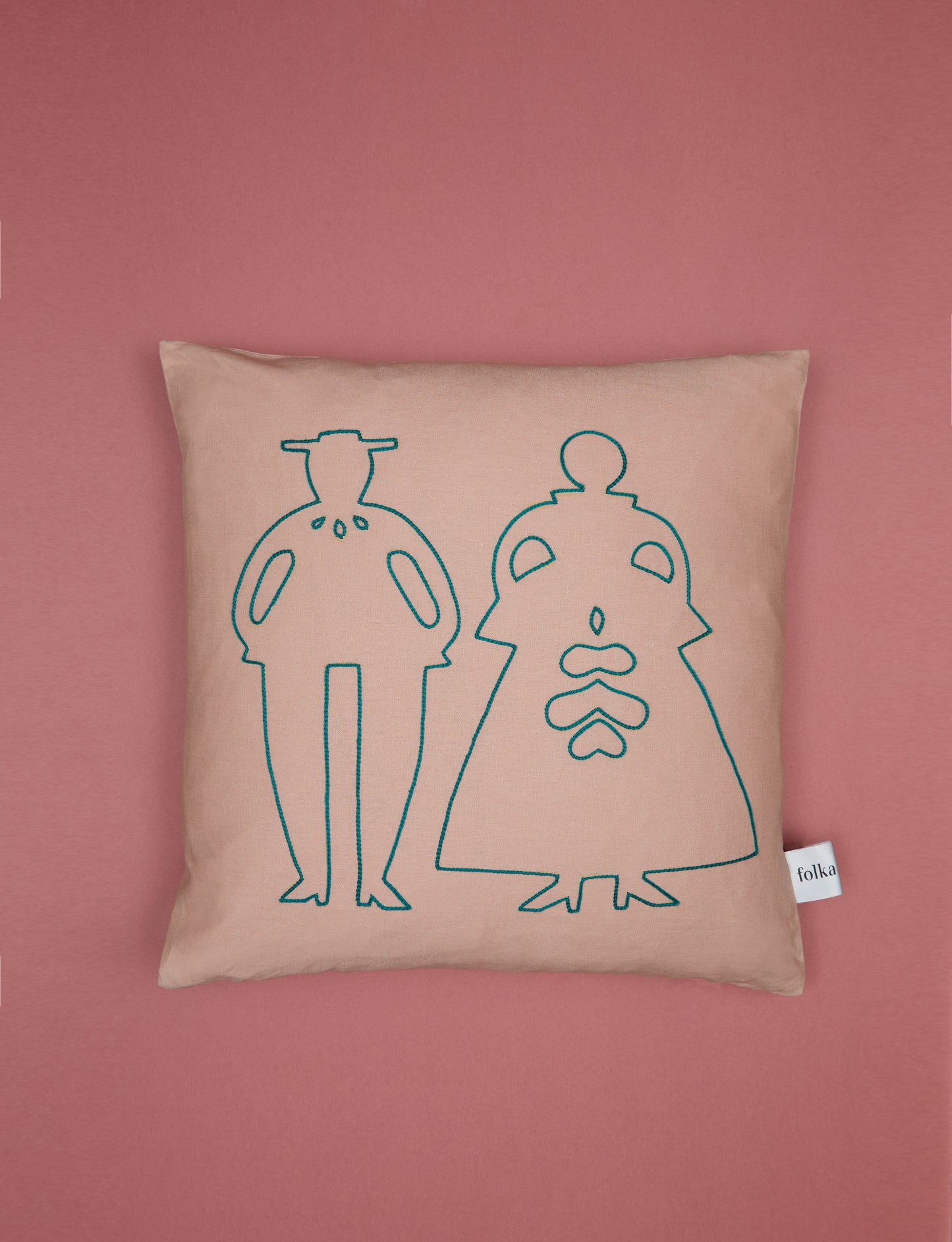 Couple Hand Embroidered Cushion by Folka x Plinth Home