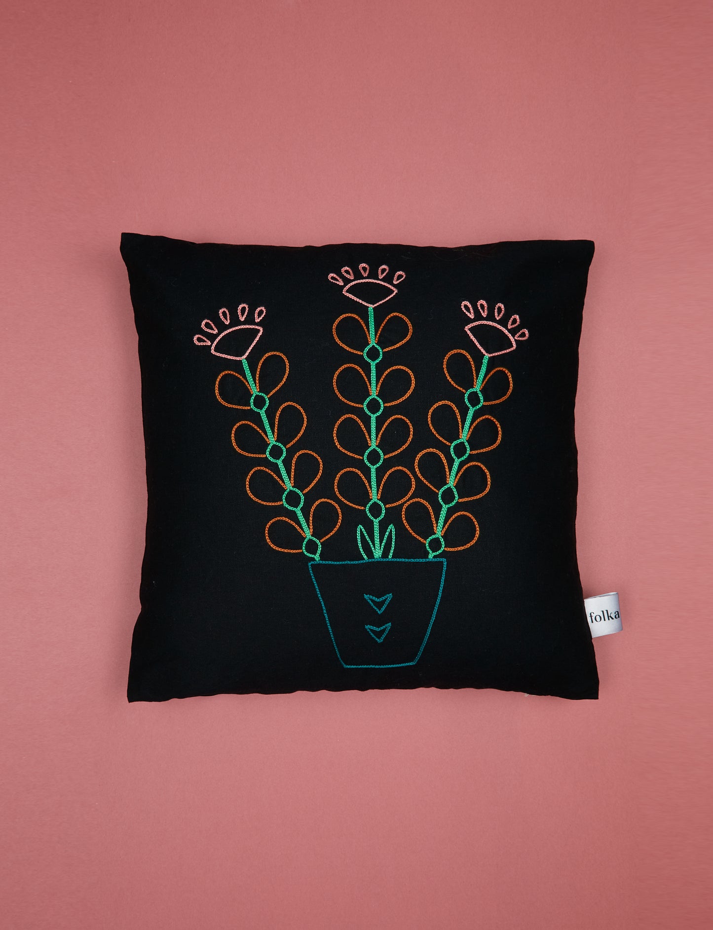 Floral Hand Embroidered Cushion by Folka x Plinth Home