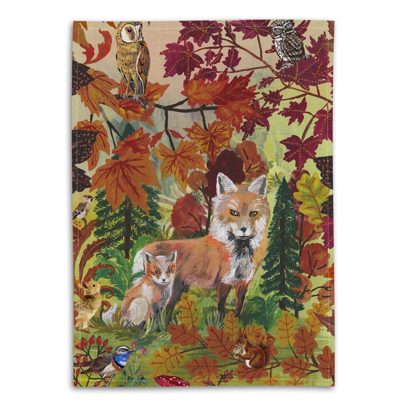 Foxes in the Woods Tea Towel by Avenida Home