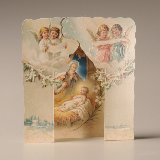 Nativity Scene with Singing Angels Victorian Pop Up Christmas Card