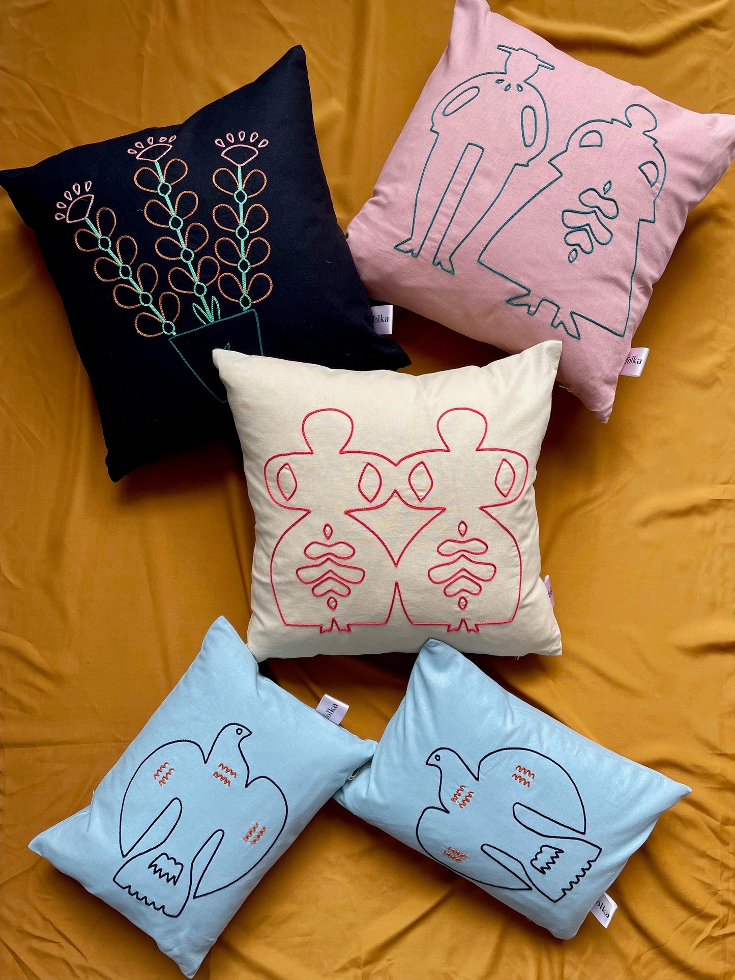 Couple Hand Embroidered Cushion by Folka x Plinth Home
