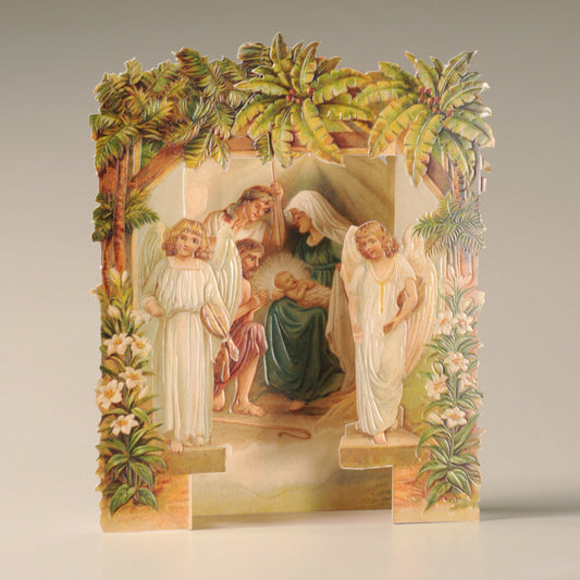 Nativity Scene with Angels & Lilies Victorian Pop Up Christmas Card